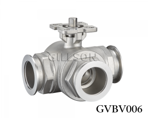 3 Way Vacuum Clamp end ball valve ISO 5211 direct mounting pad (full bore design)