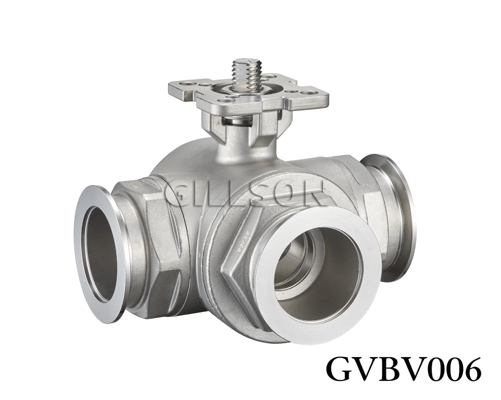 3 Way Vacuum Clamp end ball valve ISO 5211 direct mounting pad (full bore design)